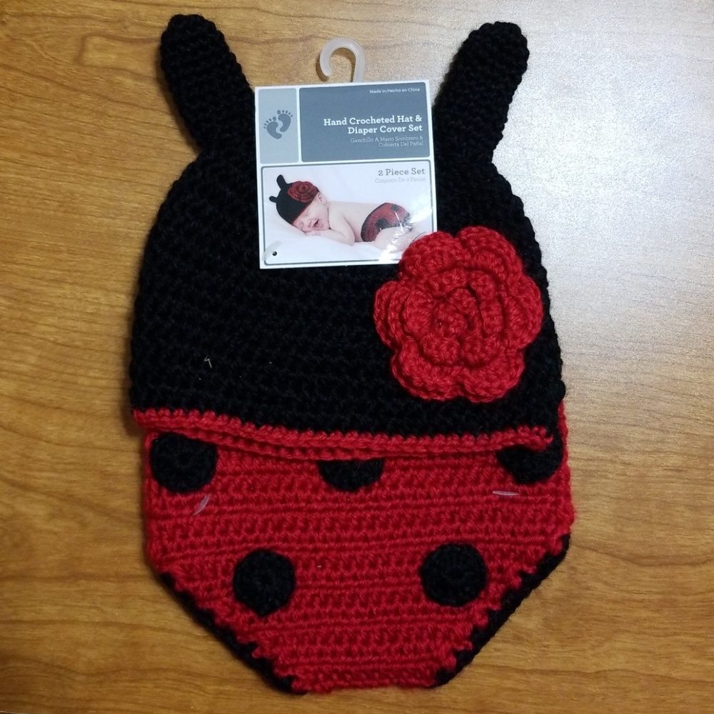 Hand Crocheted hat & diaper cover set